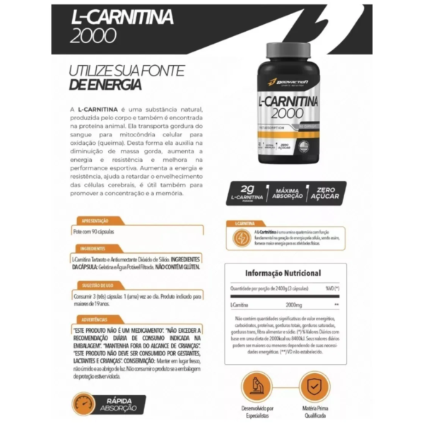L-Carnitina | 2000 | 90 Cápsulas - BodyAction - Imagem 3