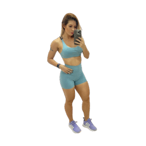 Conjunto Fitness Feminino | Poliamida Azul (Top + Short) - 36/38