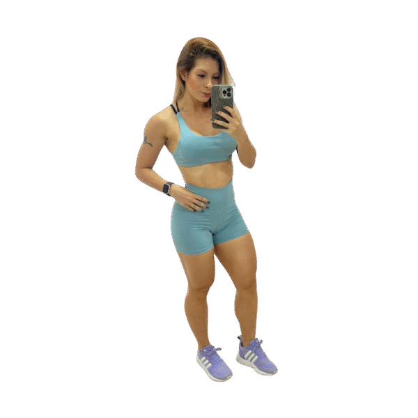 Conjunto Fitness Feminino | Poliamida Azul (Top + Short) - 36/38